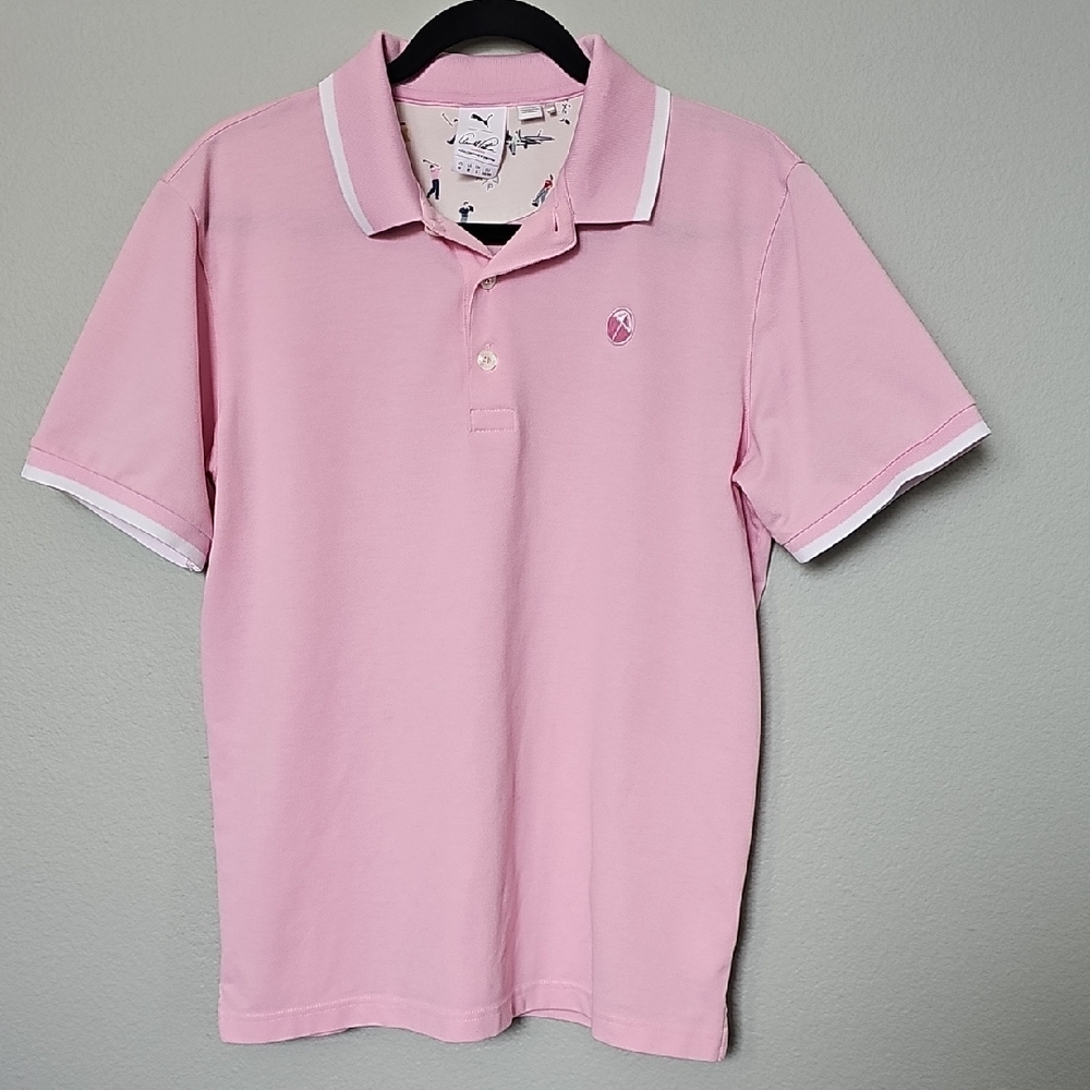 Puma Pink Men's Golf Polo Arnold Palmer invitational Signature Tipped Medium